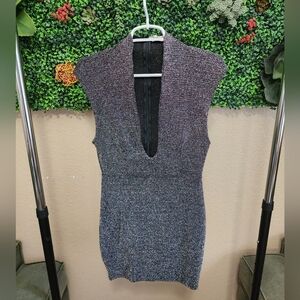 Plunging Black Multi-Color Metallic Dress